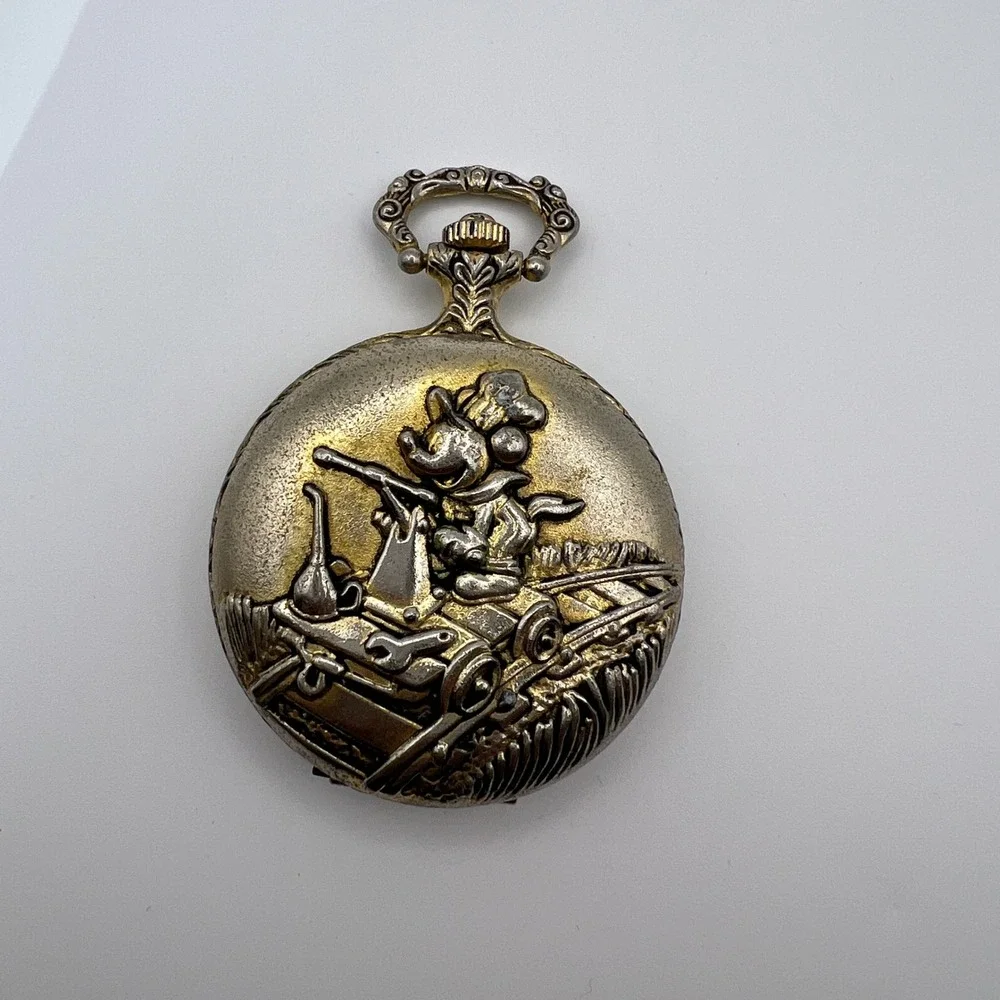 Vintage Mickey Mouse Chef Pocket Watch Verichron Quartz Parts Repair No Glass